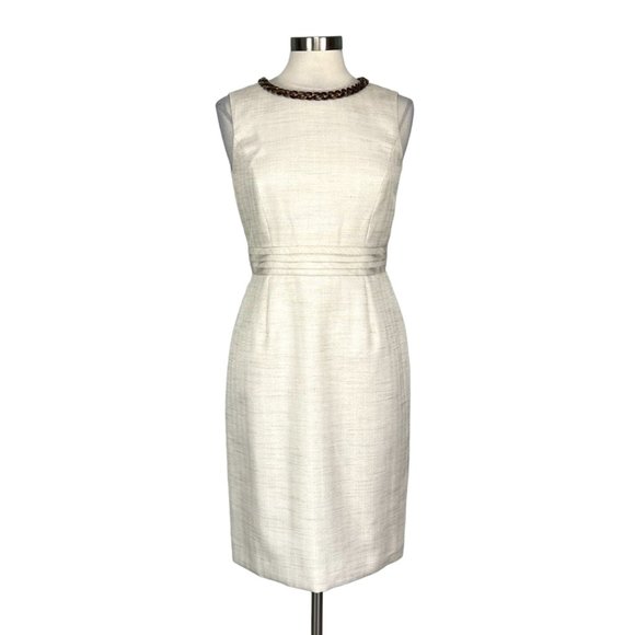 Alex Marie Ivory Tweed Chain Neckline Sleeveless Sheath Dress size 6 - Picture 1 of 13